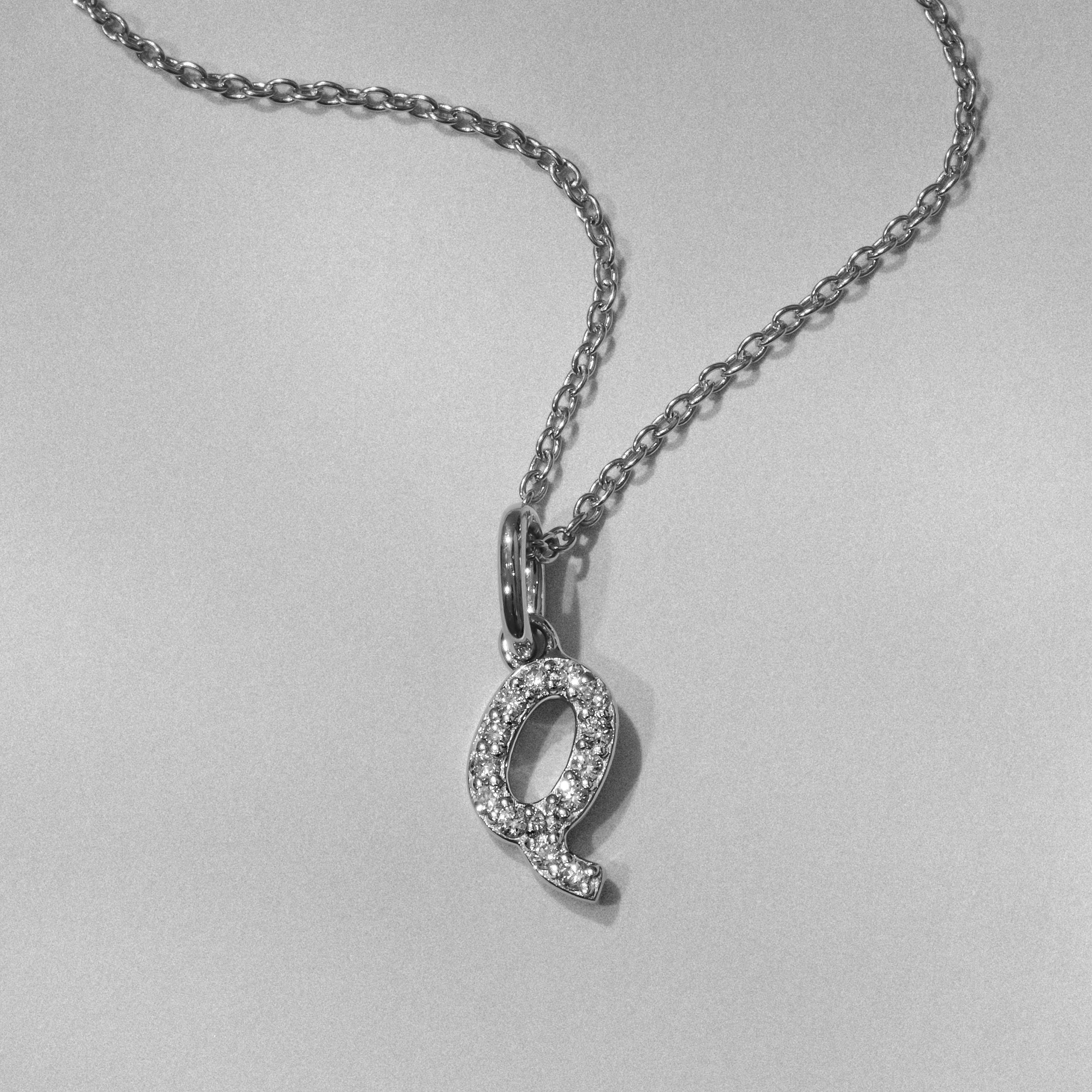 Love Letter Initial Q Lab Diamond Necklace set in 925 Sterling Silver